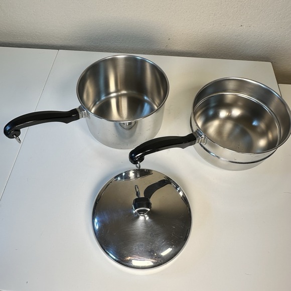 VTG Farberware 2-1/2 Qt Aluminum Clad Stainless Steel Double Boiler With Lid USA - Picture 5 of 6